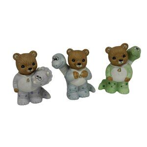 HOMCO VTG Teddy Bear Figurines – Set of 3 Porcelain Bears Dinosaur Pajamas 2.75"